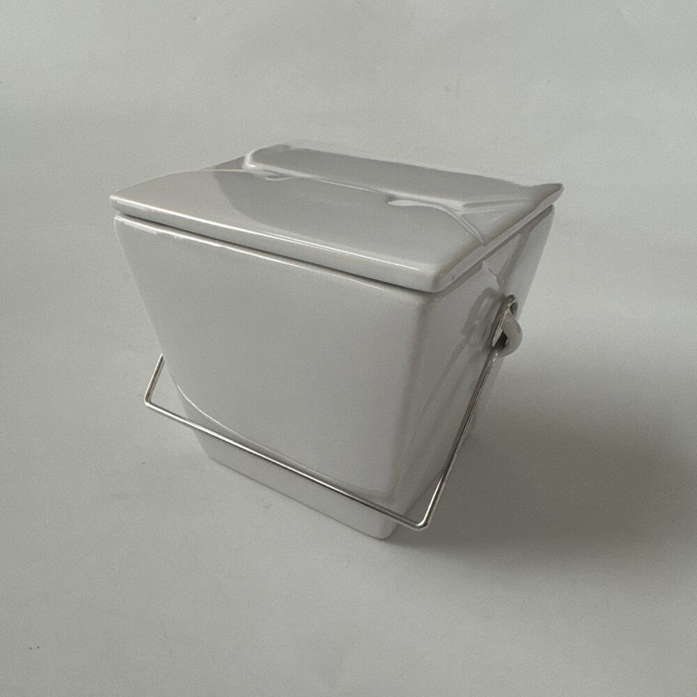 Pottery Barn White Ceramic Chinese Take Out Container Figural Container 5"
